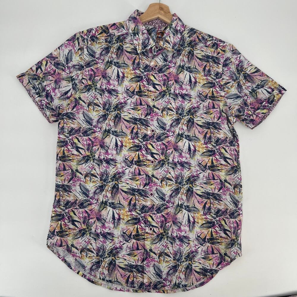 Robert Graham Rory Button Shirt Mens Small Linen Cotton Blend Short Sleeve Multi